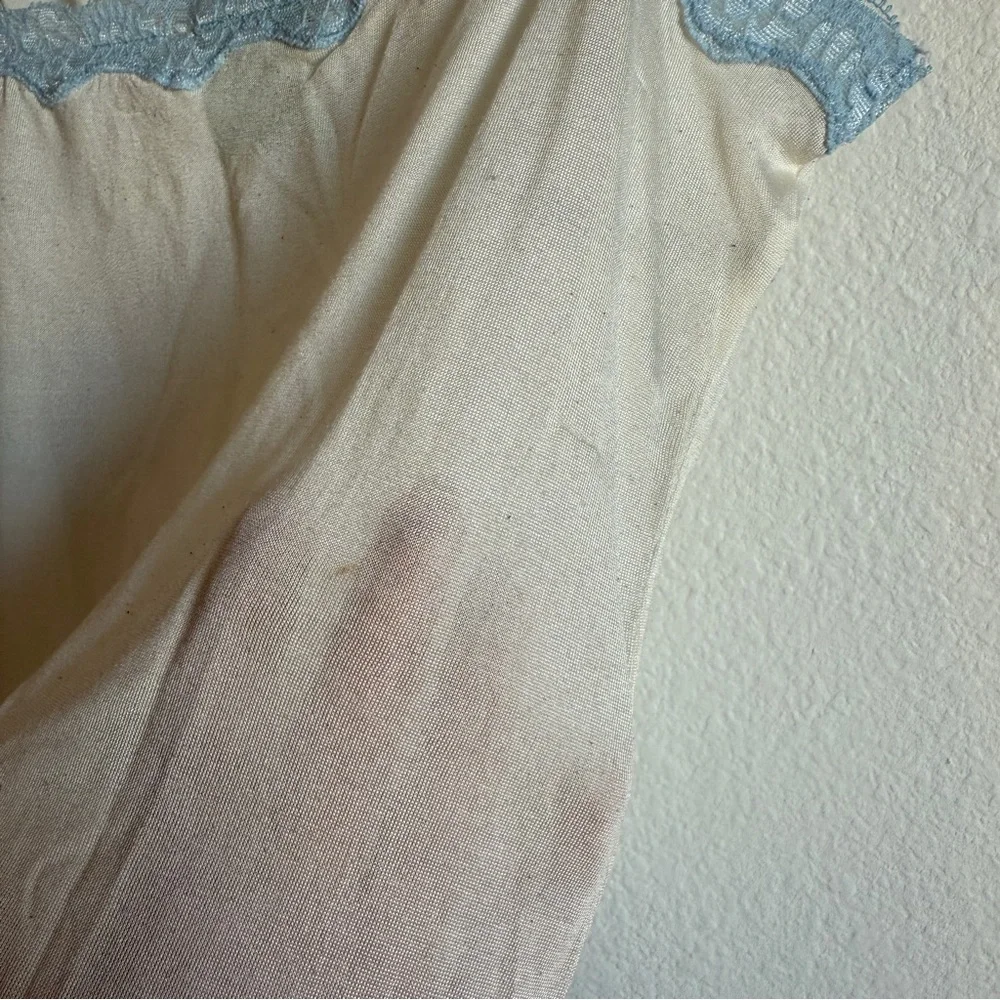 Vintage Mary Green Silk Romantic Lace Trim Cami Tank Top Blue Ivory Size Medium - Picture 5 of 6